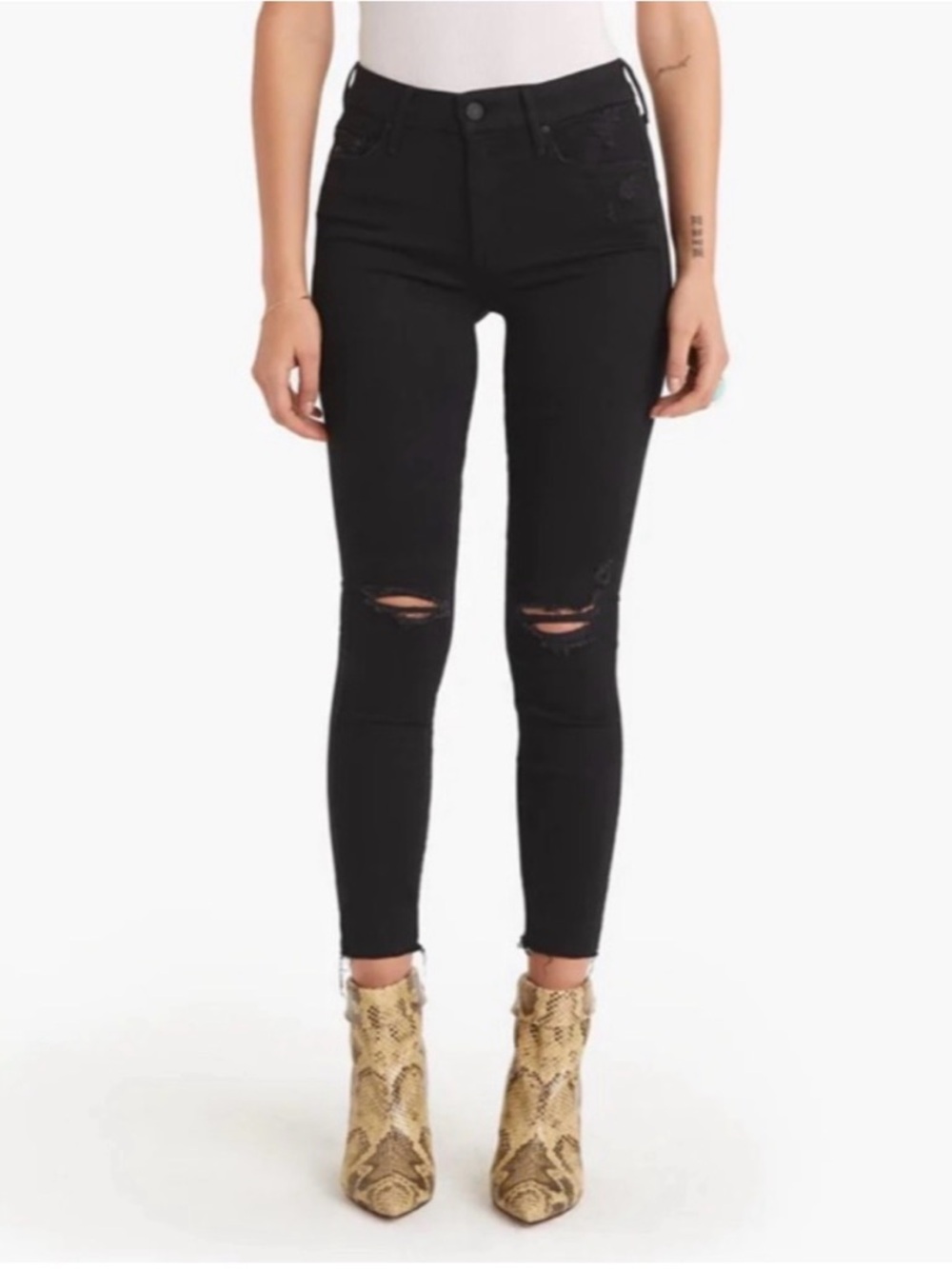 Mother Looker Ankle Fray Guilty As Sin Black Skinny Jeans